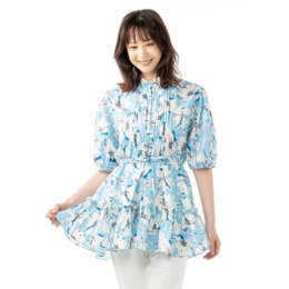 Julia K NYC スタンドネックフリル衿プリントチュニック