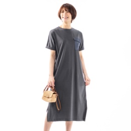 Coeur sucre 異素材使い胸ポケット付きワンピース