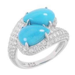 SSスリーピングビューティートルコ石&CZツインペアシェイプリング