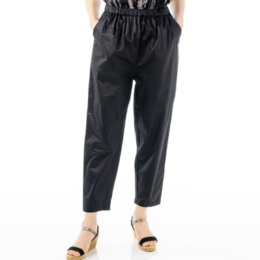 myM インド綿サテンスリムルックゆったりパンツ