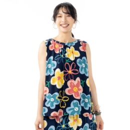 Give Re-collection フラワープリントギャザーブラウス