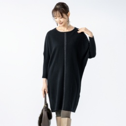 cashimka カシミヤ100% センターストライプワンピース カシミカ 