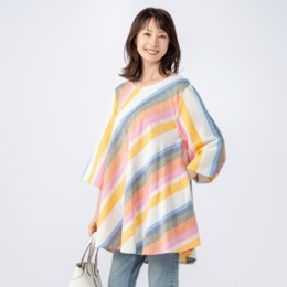 myM インド綿麻混ストライプフレアーチュニック