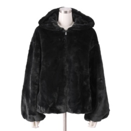 Anne Coquine ミンクタッチフェイクファーフーデッドブルゾン