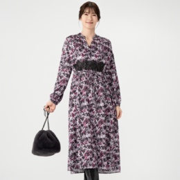 anatelier フラワーモザイクプリントワンピース