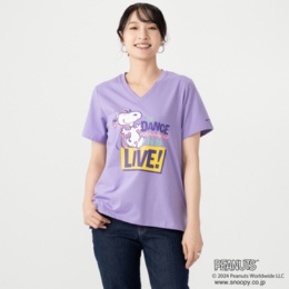 Anne Coquine コットンミックススヌーピーVネック半袖Tシャツ