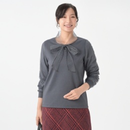 CARRIERE ドットボウタイブラウス見えカットソープルオーバー