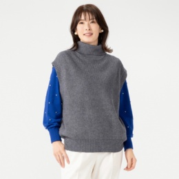  Anne Coquine ウールミックス畦編みタートルネックニットベスト - 736015