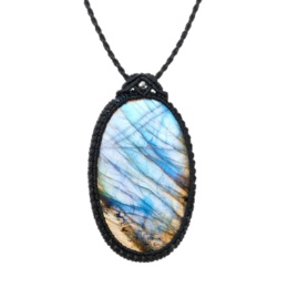 ラブラドライトPT950マクラメ編みネックレス 80ctUP