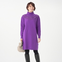 Provadorふわもちカギバリレース ニットチュニックワンピース