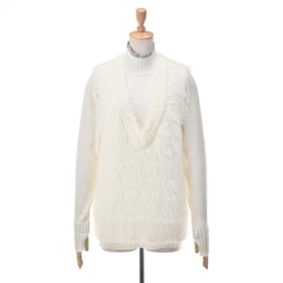 calma シャギーベスト&インナーカラーネック ニットアンサンブル