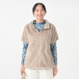 SLOW&STYLE ふんわりファーリー毛皮調ジップベスト