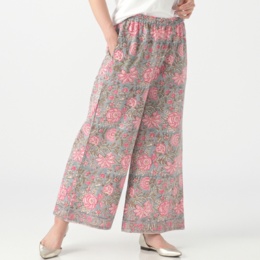 myM インド綿100%手染めブロックプリントワイドパンツ