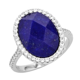  SS ラピスラズリ&CZ チェッカーボードカット リング[エルカ]