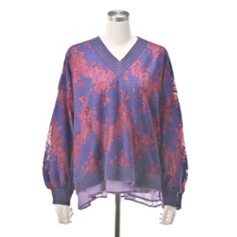 calma レースレイヤード Vネックブラウス