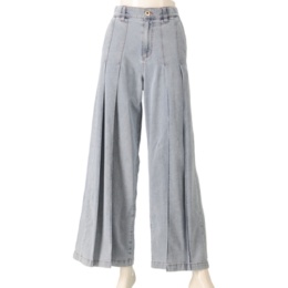 calma 選べる股下 プリーツデニムワイドパンツ