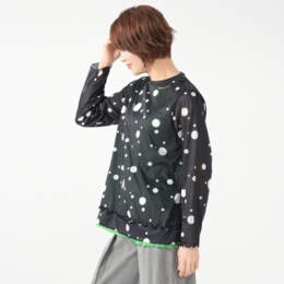 calma ドットプリント 柔肌タッチレイヤードチュニック