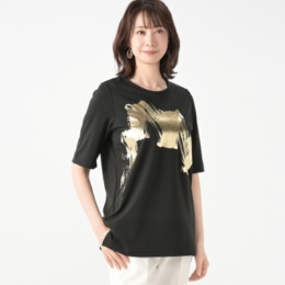 BOUTIQUE JUNKO ブラシアートワーク箔プリントプルオーバー