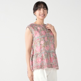 myM インド綿ブロックプリントノースリーブチュニック