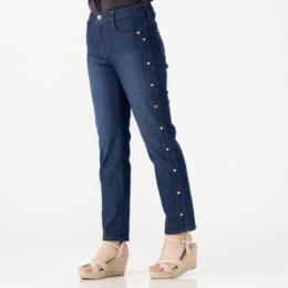 &LOVE キラキラビジューのスタイリッシュ美脚デニムパンツ
