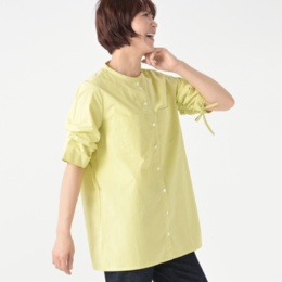 KiKKi バンドカラー半袖デザインシャツ