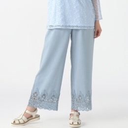 Pixie Heart サラサラ涼感リュクスレース切替ワイドパンツ