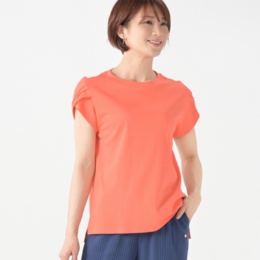 エニワイズ スーピマコットン混タックスリーブ快適シルエットTシャツ