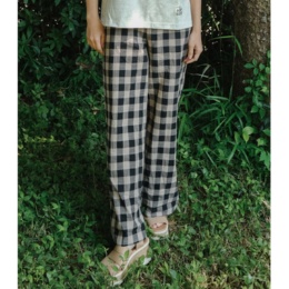 Carney 強撚スラブギンガムチェックワイドパンツ