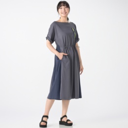 WOODS ファスナーポケット異素材切替Aラインワンピース