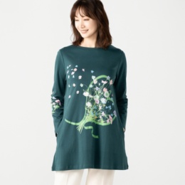 FairyStyle フラワー 長袖ソフトフレアーチュニック