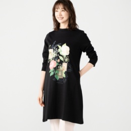 FairyStyle フラワー 長袖ソフトスタンドネックワンピース