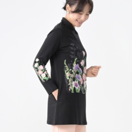 FairyStyle フラワー 長袖オープンダブルネックチュニック