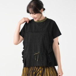 Remite スクエアレース異素材プルオーバー