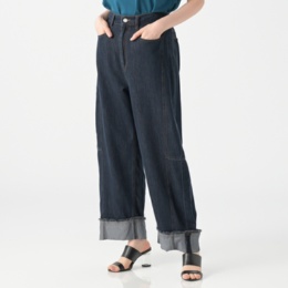 Coeur sucre ターンバックワイドシルエットデニムパンツ