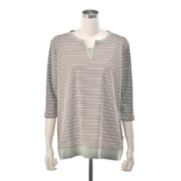 PERSONS スキッパー衿テレコマルチボーダーTシャツ