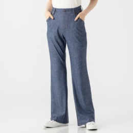 BOBSON SunSister 涼ストレッチニットデニム調フレアパンツ