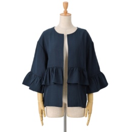 BOBSON SunSister 麻混フリルカーディガンジャケット