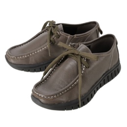 牛革袋縫い柔らかソールのレースアップモカシンシューズ