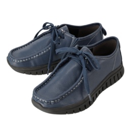 牛革袋縫い柔らかソールのレースアップモカシンシューズ