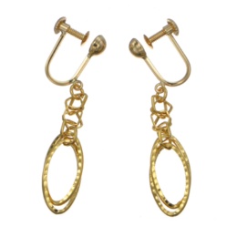 純金/18KYG スクエア&カットオーバル イヤリング/ピアス