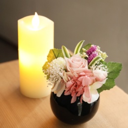 プリ仏花ピンクとLEDローソク1本
