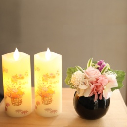 プリ仏花ピンクとLEDローソク花籠1対