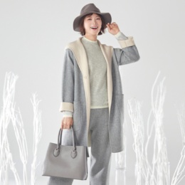 CASHYAGE カシミヤ100% リバーシブルフーディーニットコート