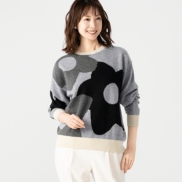 CASHYAGE カシミヤ100% フラワーモチーフニットプルオーバー