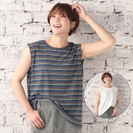 PERSONS テレコノースリーブTシャツホワイト&ボーダー2枚セット