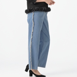 Remite サイドフリンジデニムワイドパンツ