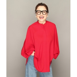 Anne Coquine レーヨンミックスツイルドレーピーブラウス