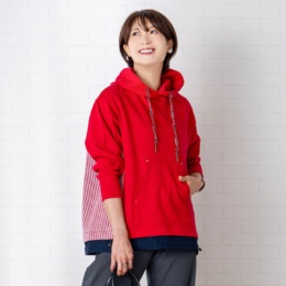 calma マテリアルMIX 裾アレンジフーディー