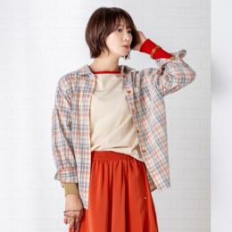 calma チェック＆コーデュロイ リラックススリーブシャツ