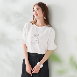 Coeur sucre クールキャットデザインスリーブTシャツ